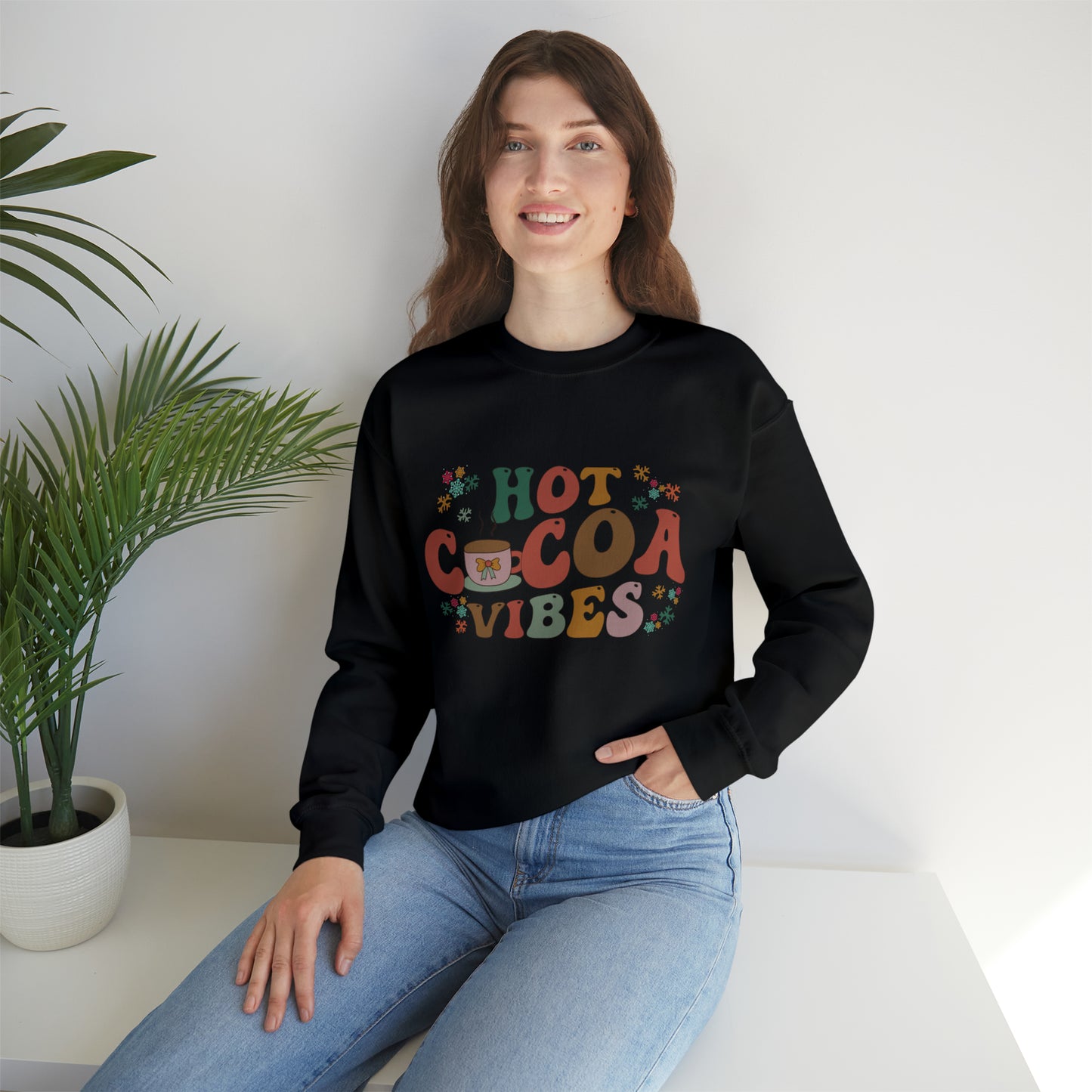 Hot Cocoa Vibes Crewneck Sweatshirt | Christmas Sweatshirt | Sweatshirt for Women | Crewneck Sweatshirt