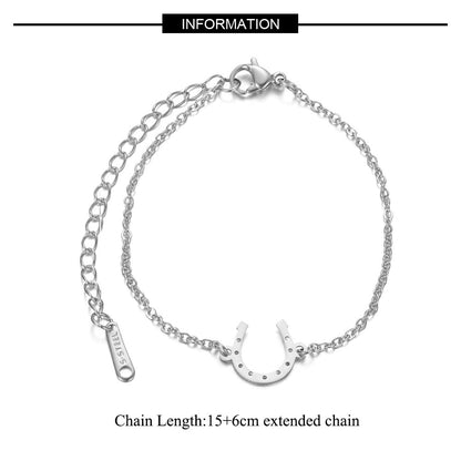 High Polish Stainless Steel Lucky Horseshoe Charm Bracelet for Women