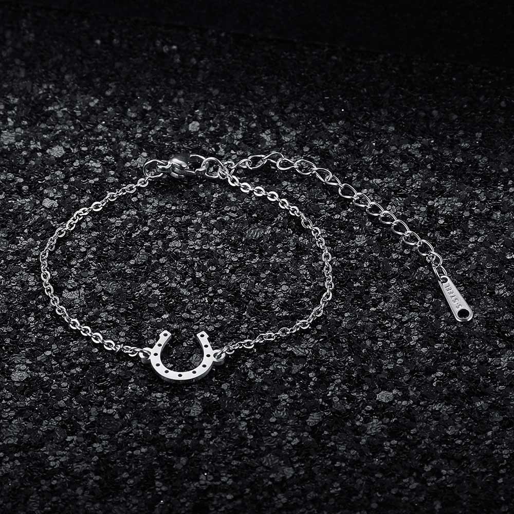 High Polish Stainless Steel Lucky Horseshoe Charm Bracelet for Women